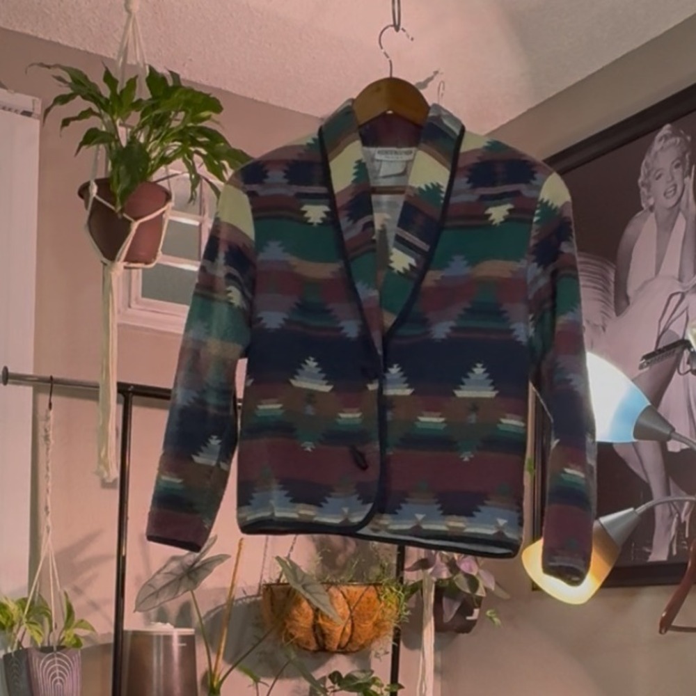 David Wayne Petites Southwestern Print Blazer‎ Petite Size Vintage 90s